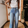 Fashion Leisure Washed-out Elastic Mid-waist Straight Jeans
