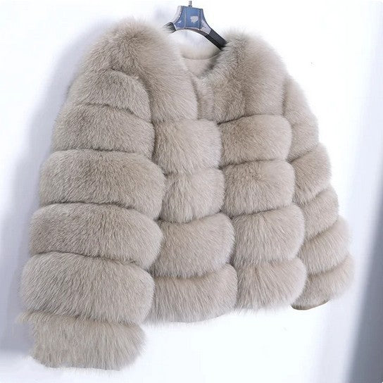 Coat Fox Fur Stitching Thickening Warm Long Sleeves Short