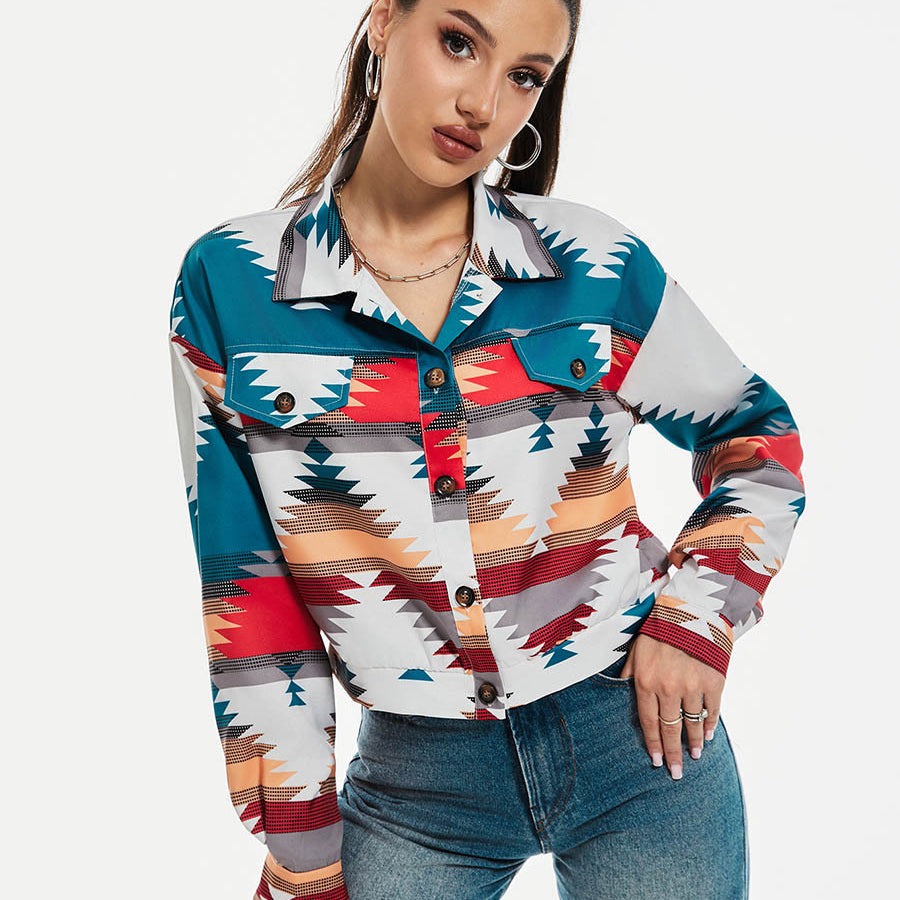 Coat Printing Long Sleeve Short Top