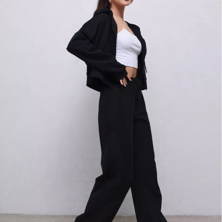 Zipper Sweater Wide-leg Pants Sports Suit