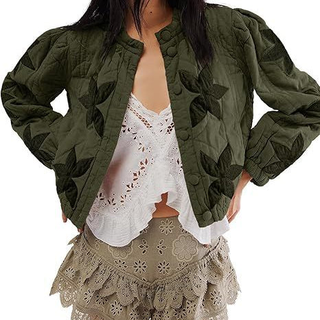 Washed Cotton Maple Leaf Affixed Cloth Embroidered Women's Coat Cotton-padded Jacket