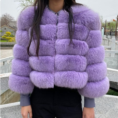 Coat Fox Fur Stitching Thickening Warm Long Sleeves Short