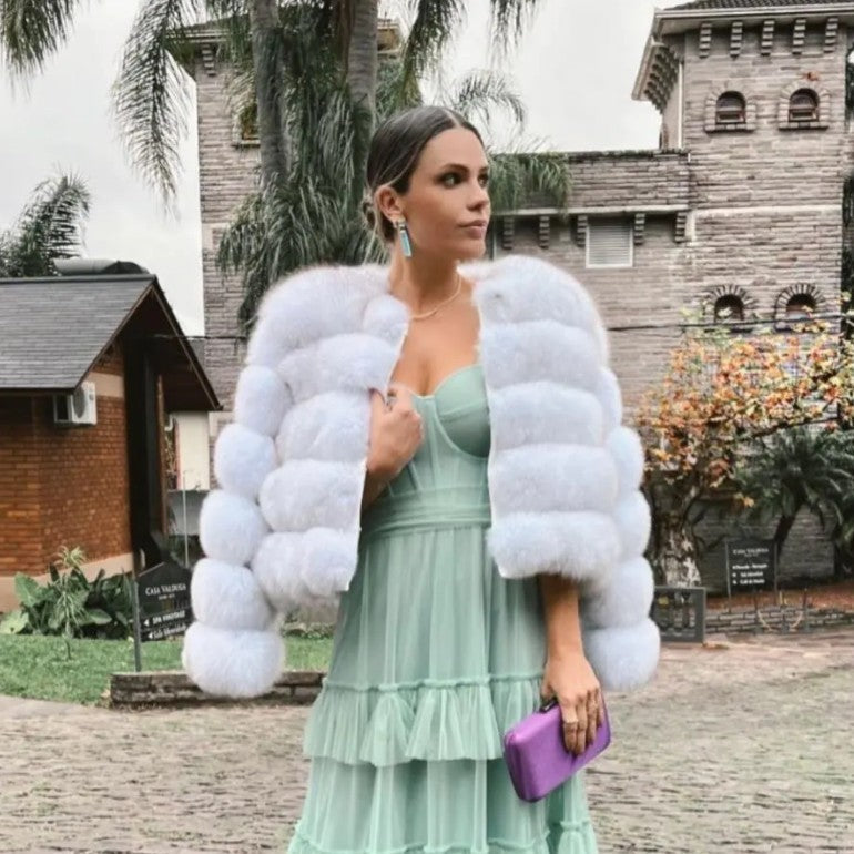 Coat Fox Fur Stitching Thickening Warm Long Sleeves Short