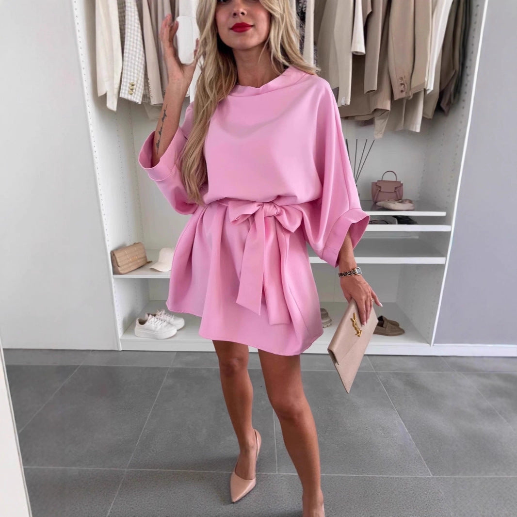 Round Neck Tied Casual Temperament Dress Women