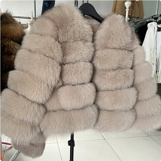 Coat Fox Fur Stitching Thickening Warm Long Sleeves Short