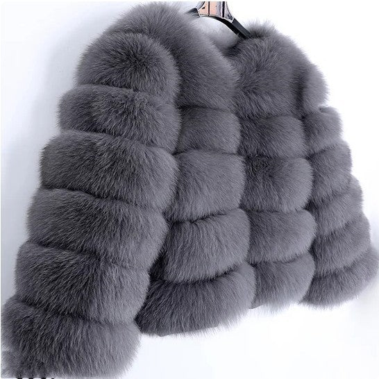 Coat Fox Fur Stitching Thickening Warm Long Sleeves Short