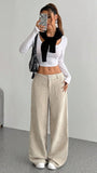 Casual Women's Front And Back Pockets Loose Solid Color Pockets Mopping Wide Leg Pants