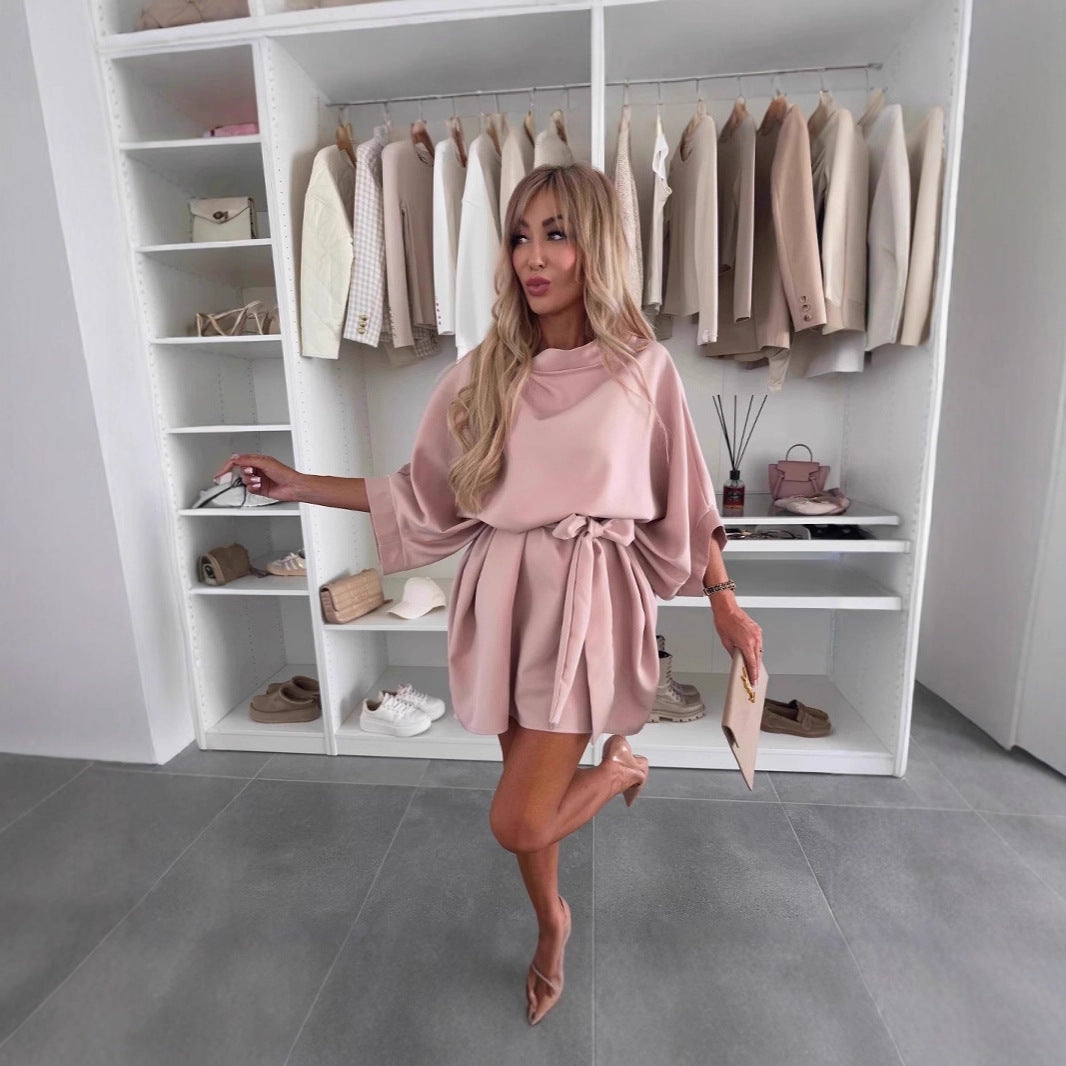 Round Neck Tied Casual Temperament Dress Women