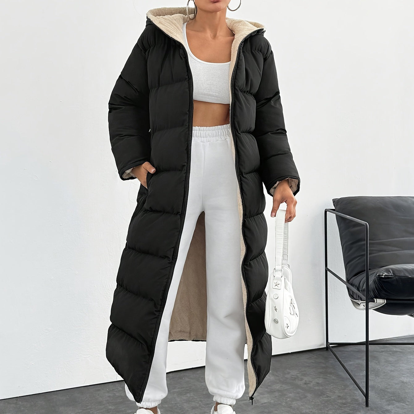 Long Below The Knee Hooded New Leisure Puffer Jacket Coat