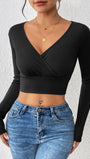 Cross V-neck Cropped Top Slim Fit Slimming Sweater