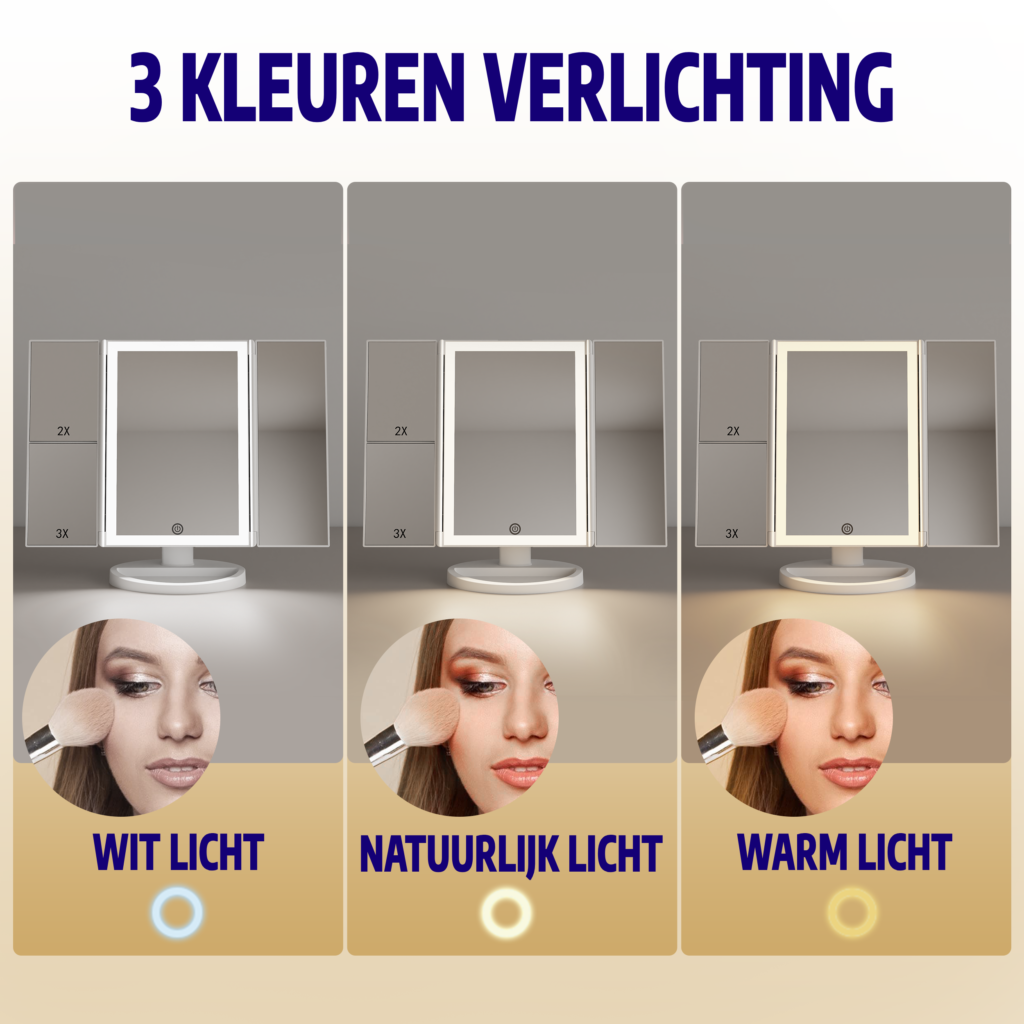 3 kleuren Make-Up Spiegel met LED Verlichting