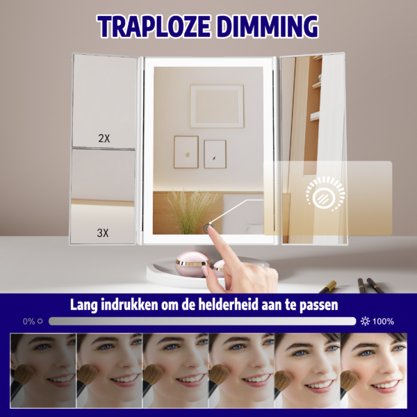 Traploze dimming Make-Up Spiegel met LED Verlichting